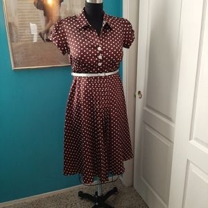 VGUC Brown and White Polkadot "Signature By Robbie Bee" A-line dress size 10